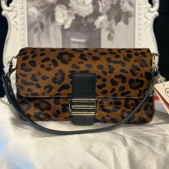 🐆Divina Firenze leopard print calf hair & leather shoulder bag🐆NWT - Picture 7 of 14